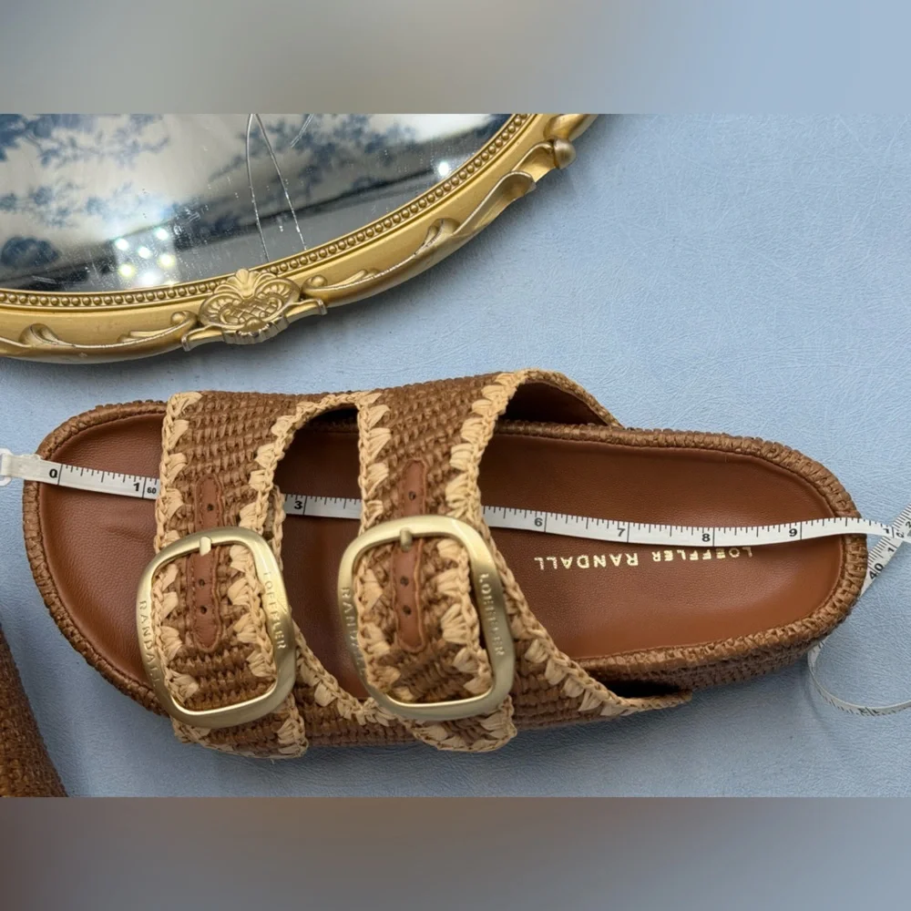 🆕 LOEFFLER RANDALL 🧿 NWOB Theo Embroidered Raffia Platform Sandal, Brown Sz 7